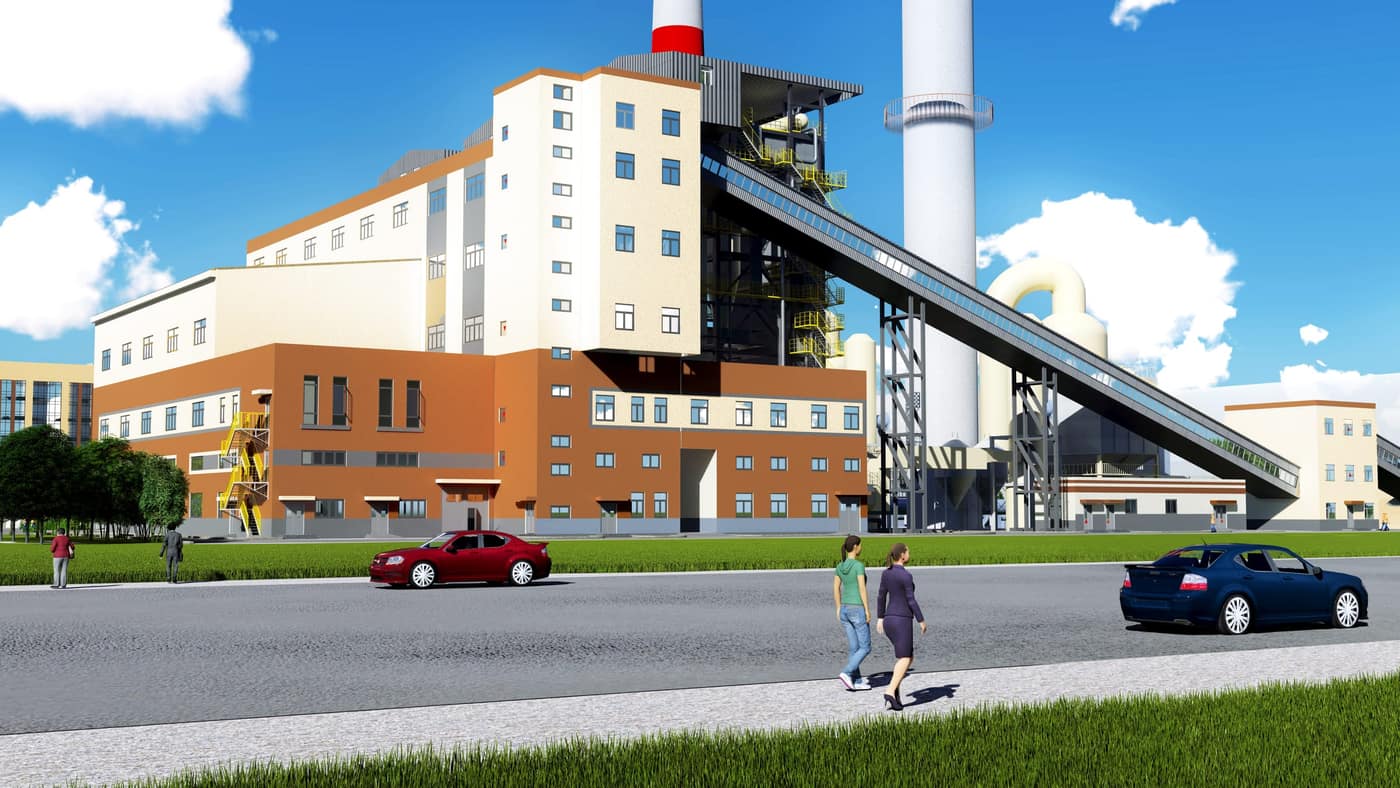 Pedestrian-level main-plant rendering